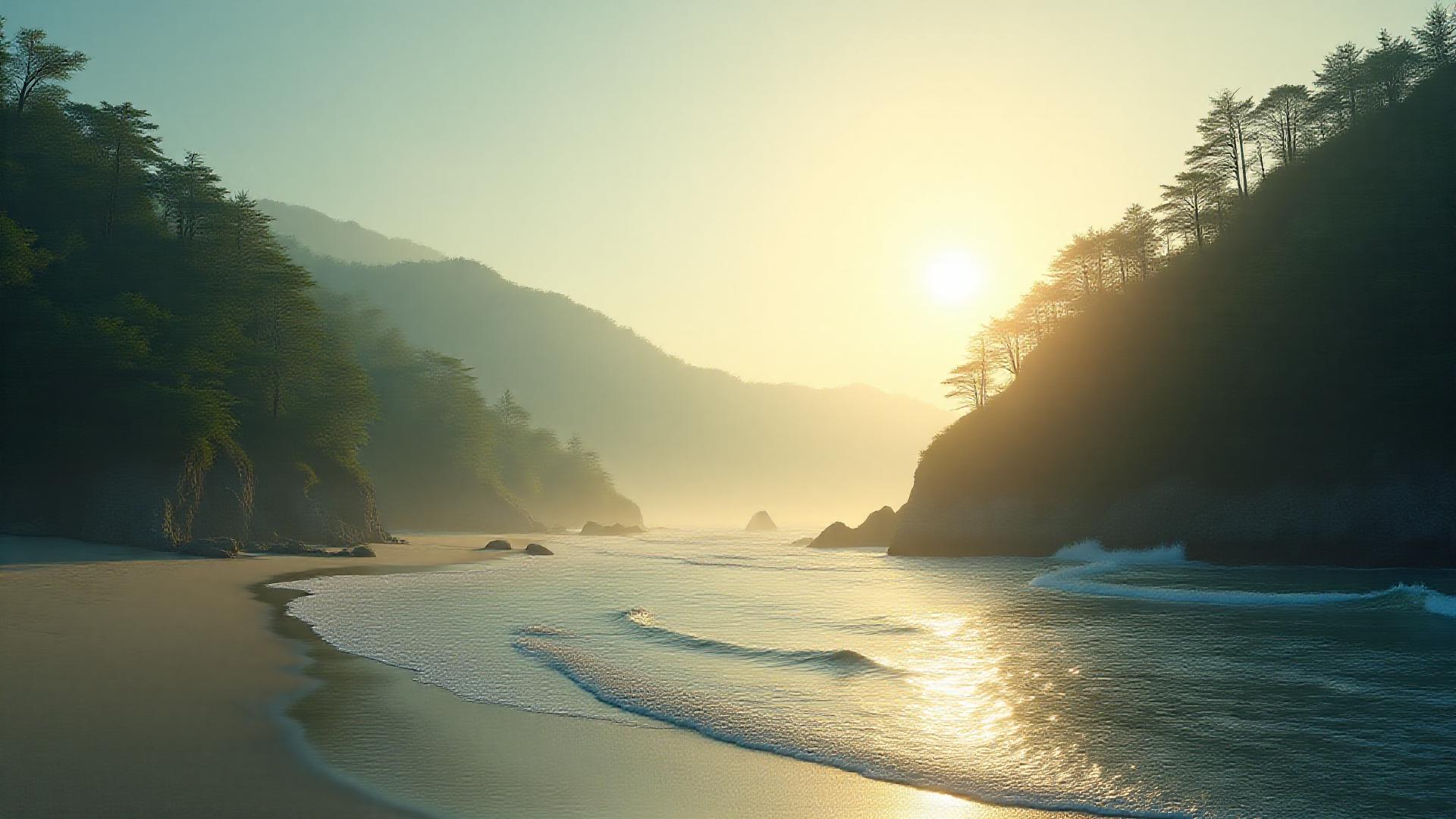 금강송 숲과 파도가 부서지는 해변이 어우러진 평화로운 한국의 자연경관